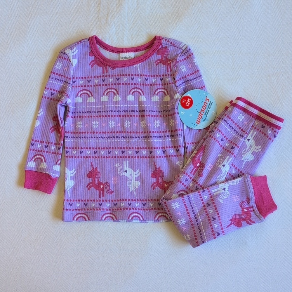 WATSON'S | NWT Purple Unicorn Thermal Fair Isle Base Layer Pajama Set | 12M